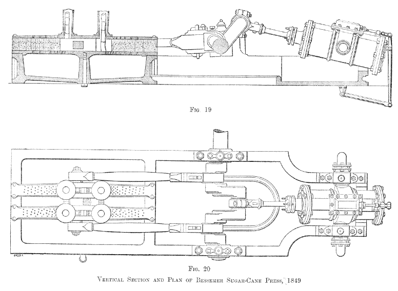 Vertical section and plan of the sugar-cane press, 1849